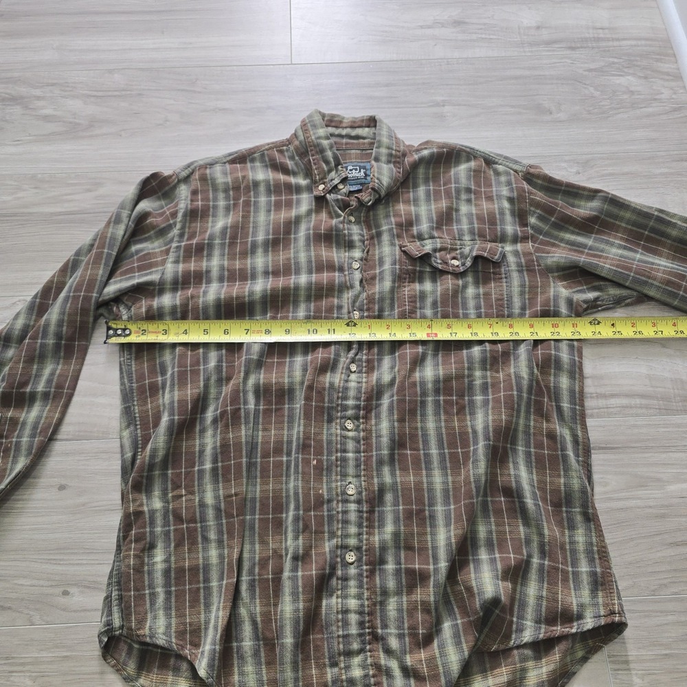 Woolrich Flannel Shirt Mens Large Button Up Long Sleeve Brown Plaid - Picture 12 of 14